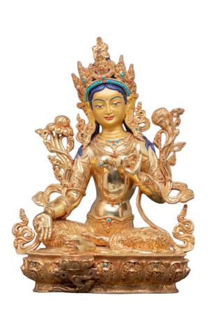 Green Tara 24K gold plated brass statue handcrafted in Bhutan