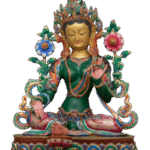 Green Tara hand-painted pure copper statue handcrafted in Bhutan